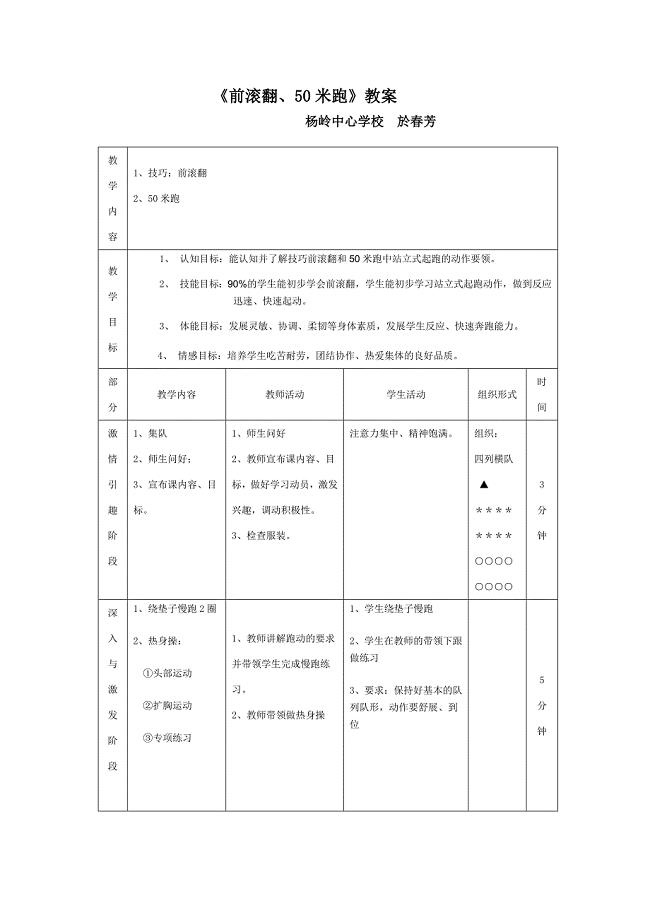 前滚翻50米公开课教案.doc