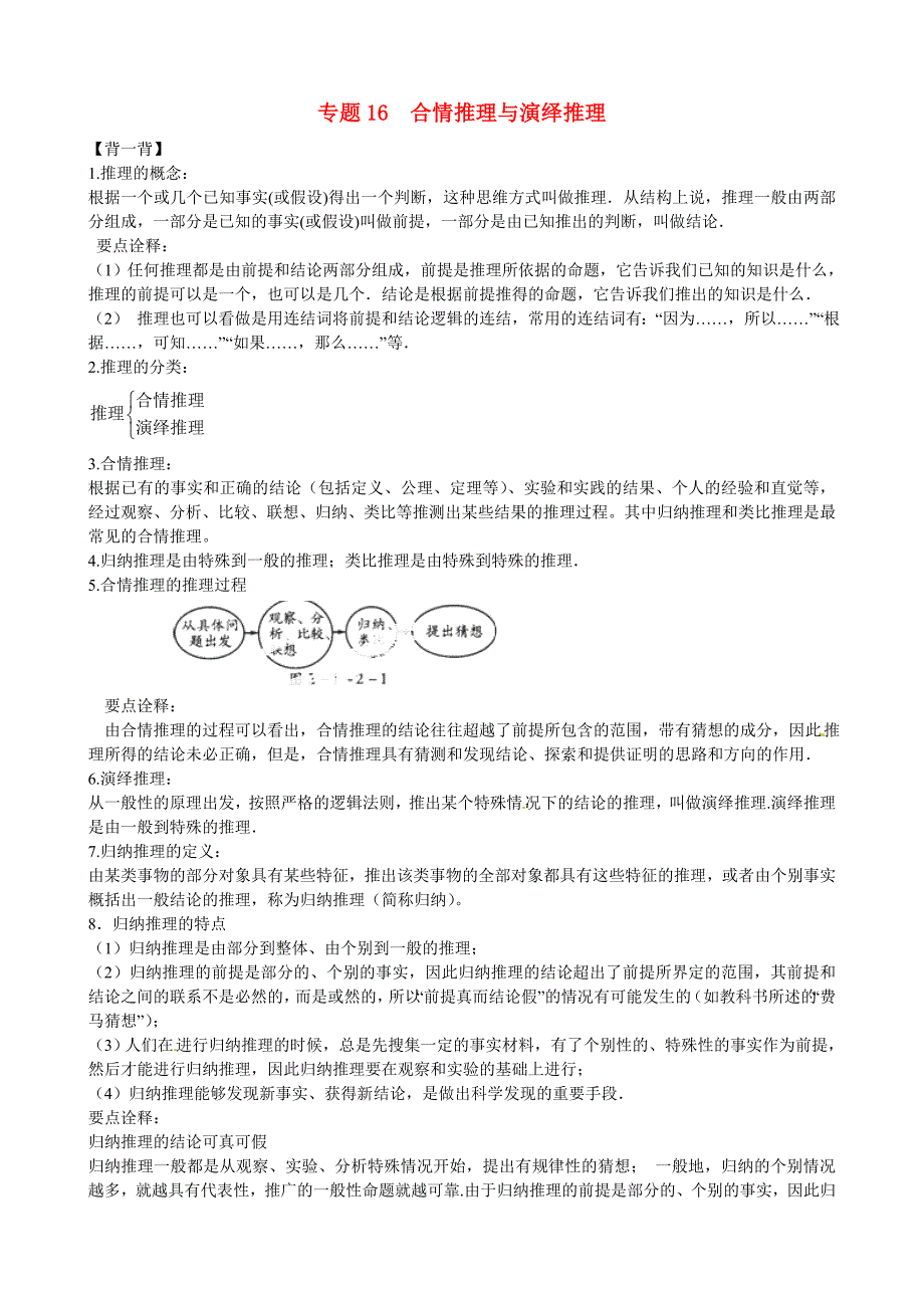 （寒假总动员）2015年高二数学寒假作业 专题16 合情推理与演绎推理（背）_第1页