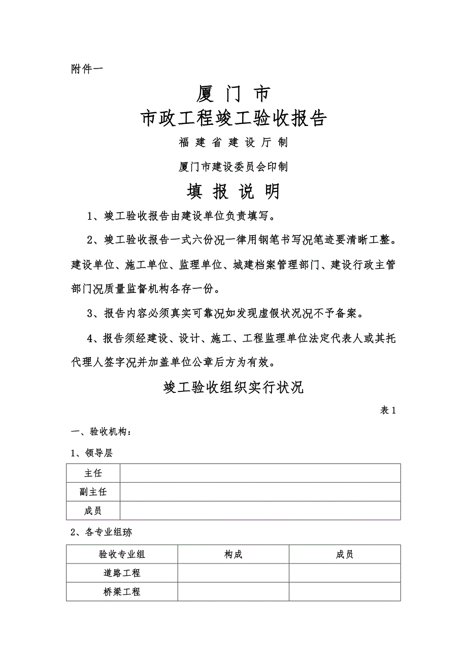 市政关键工程竣工统一验收全面报告模板_第1页