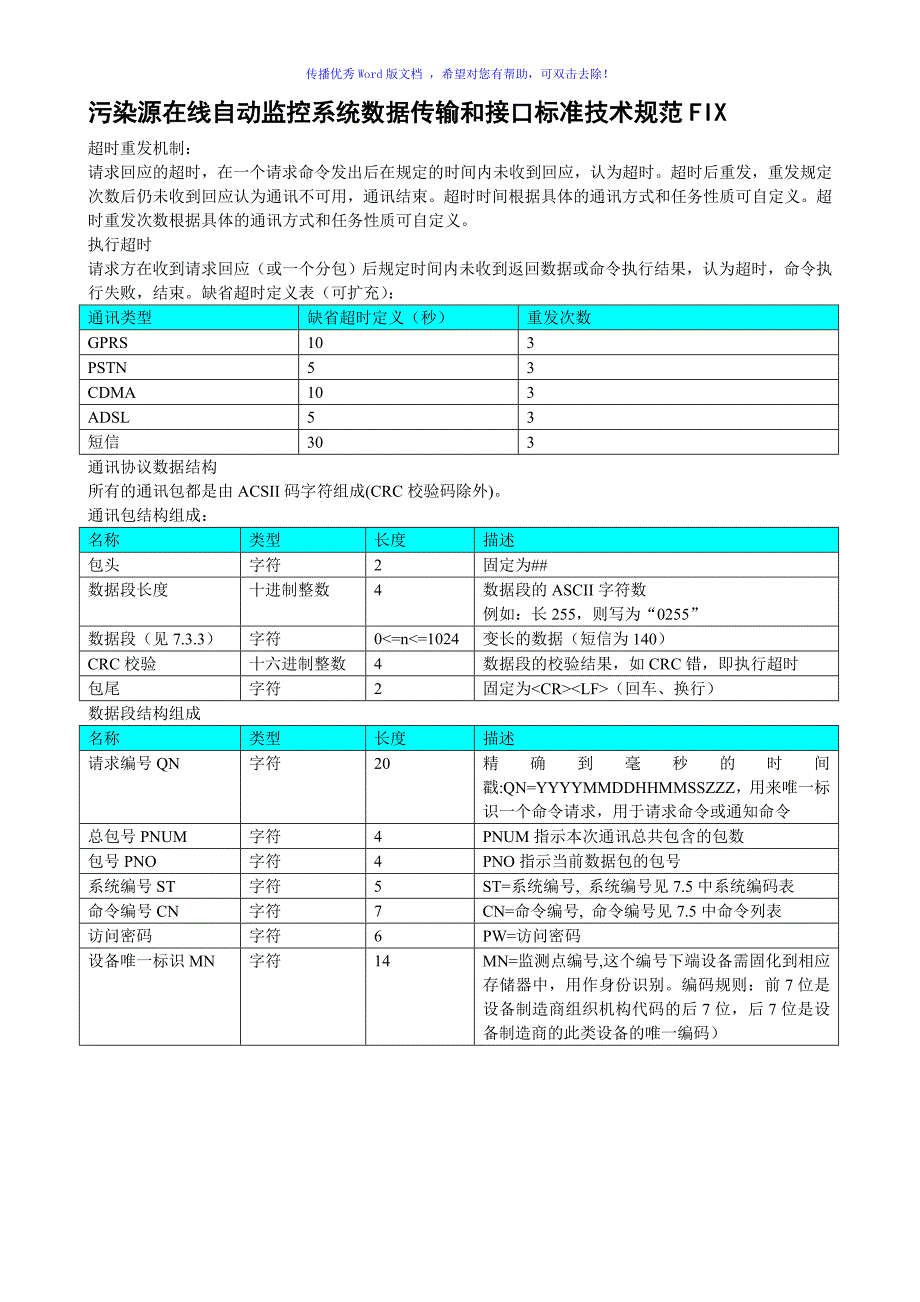 数据传输和接口标准技术规范212协议FixWord编辑_第1页