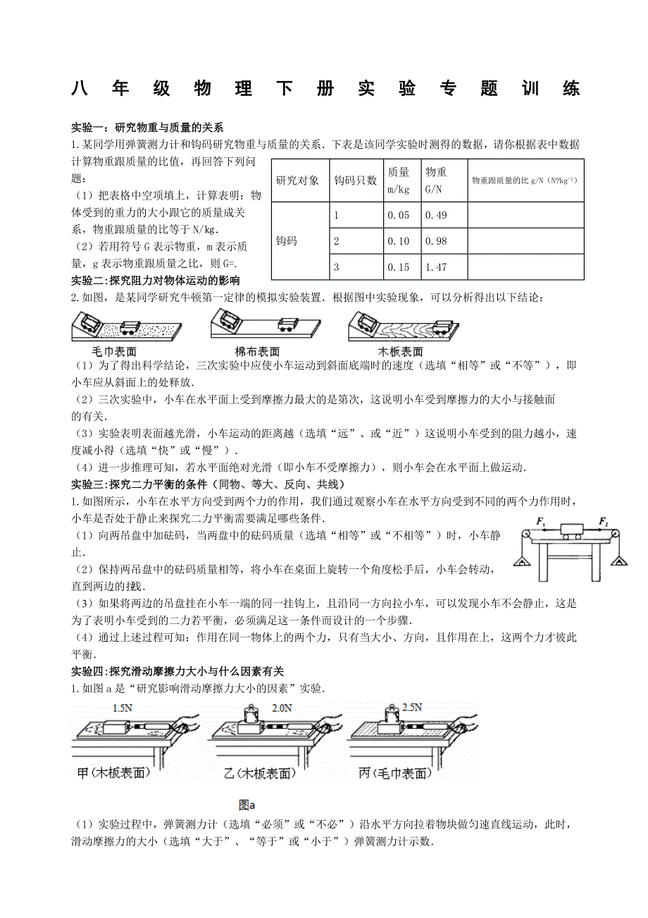 人教版八年级物理下册实验专题复习_第1页