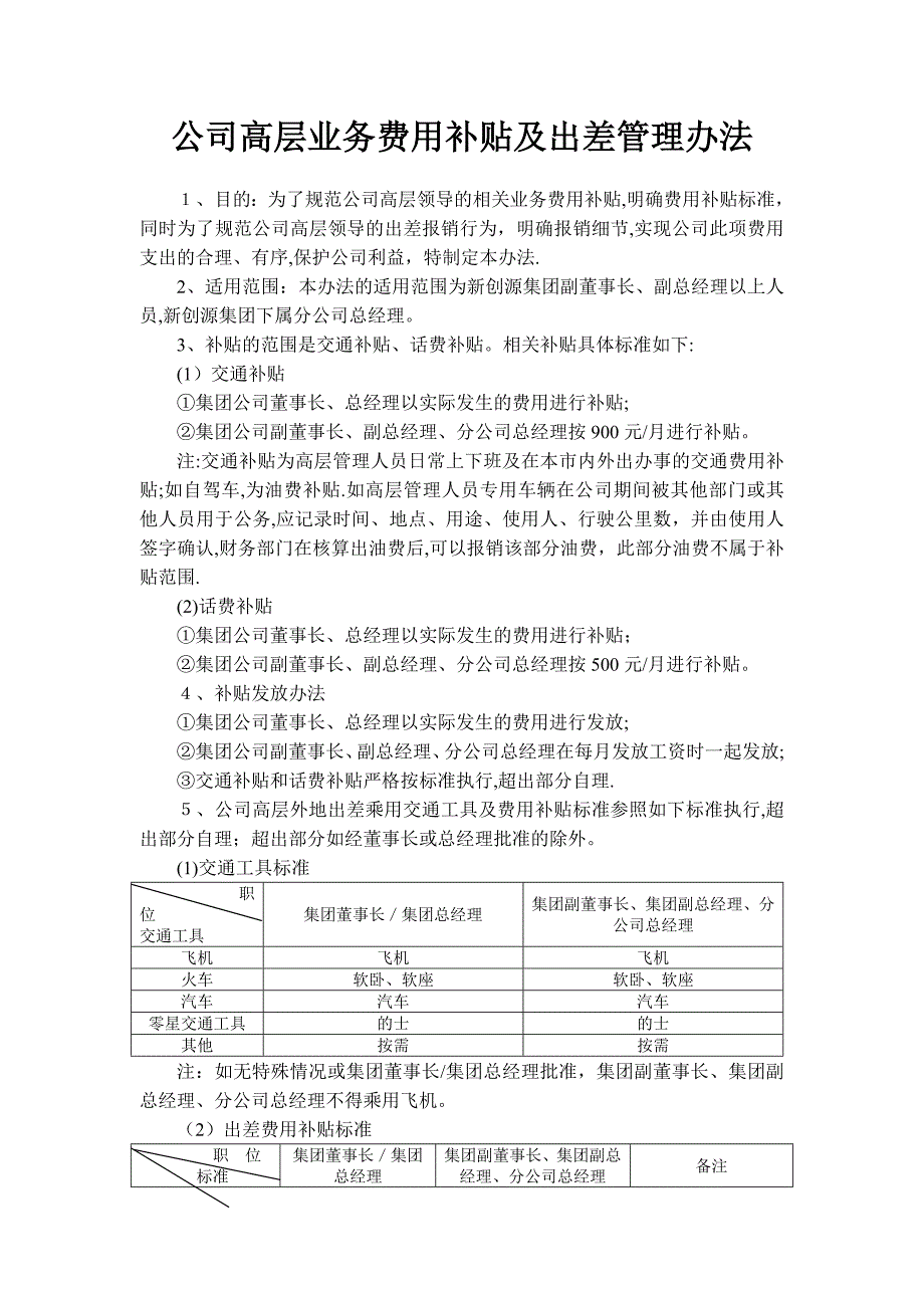 公司高层业务费用补贴及出差报销办法(1).doc_第1页