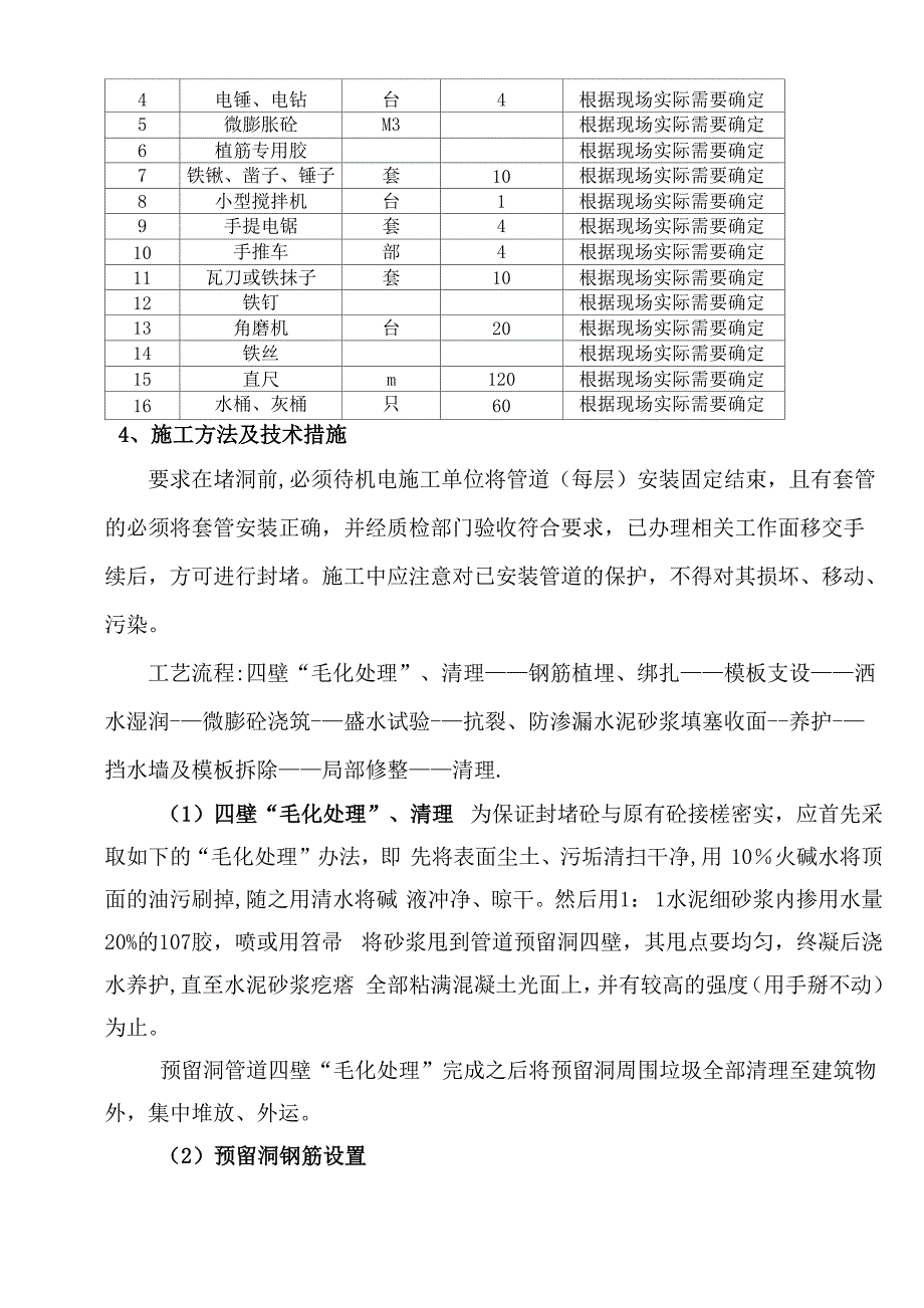 管道预留洞封堵及线管槽修补施工方案_第4页