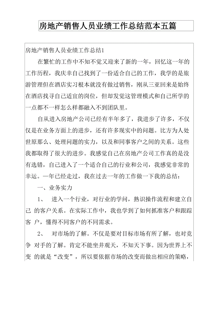 房地产销售人员业绩工作总结范本五篇_第1页