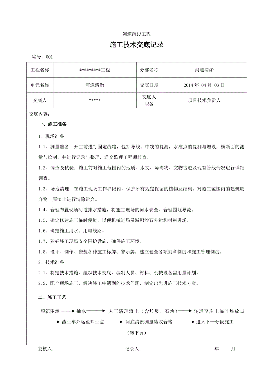 河道清淤技术交底记录_第1页