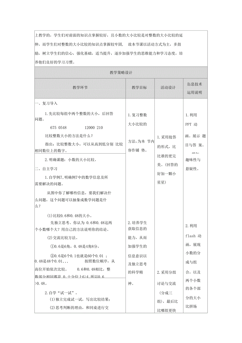 小数的大小比较体现学科核心素养的教学设计_第2页