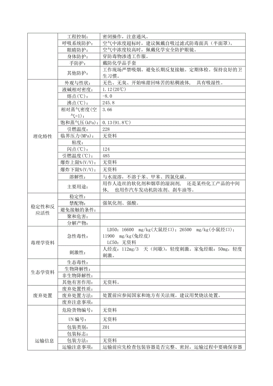 二甘醇、丙三醇MSDS_第2页