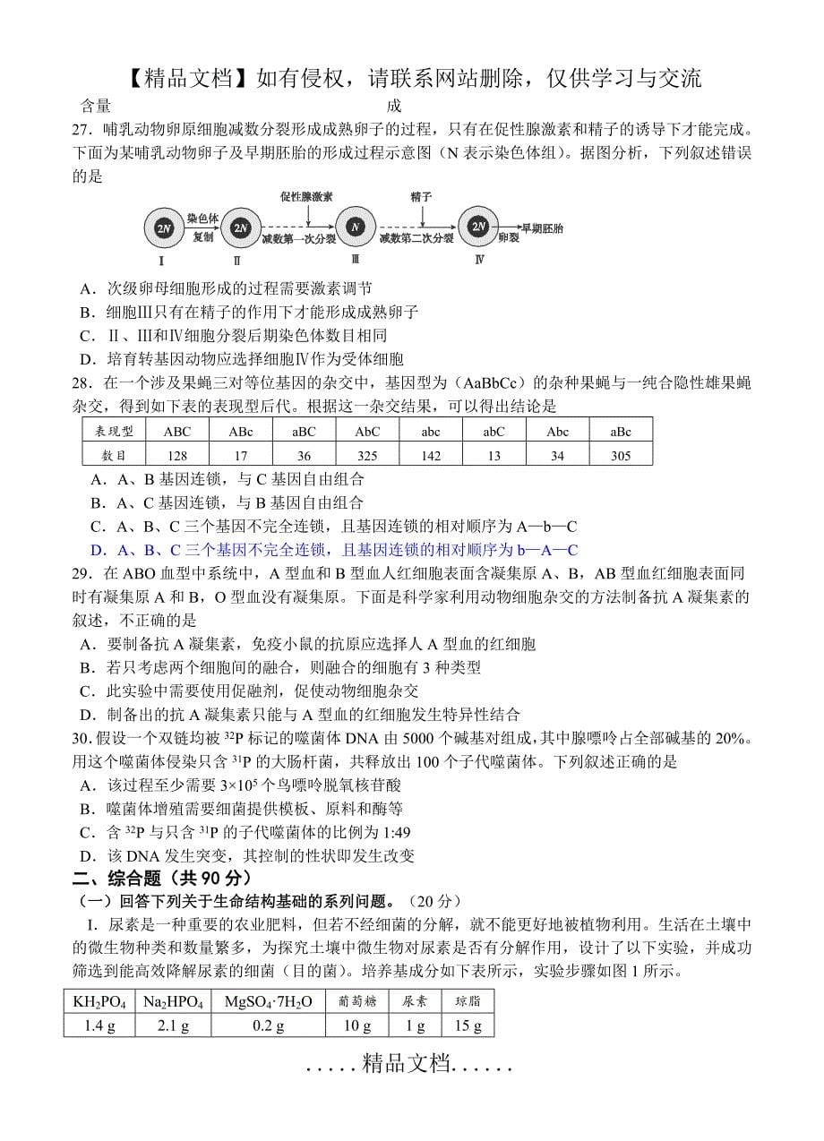 上海市闵行区2015届高三第二学期质量调研考试(二模)生物_第5页