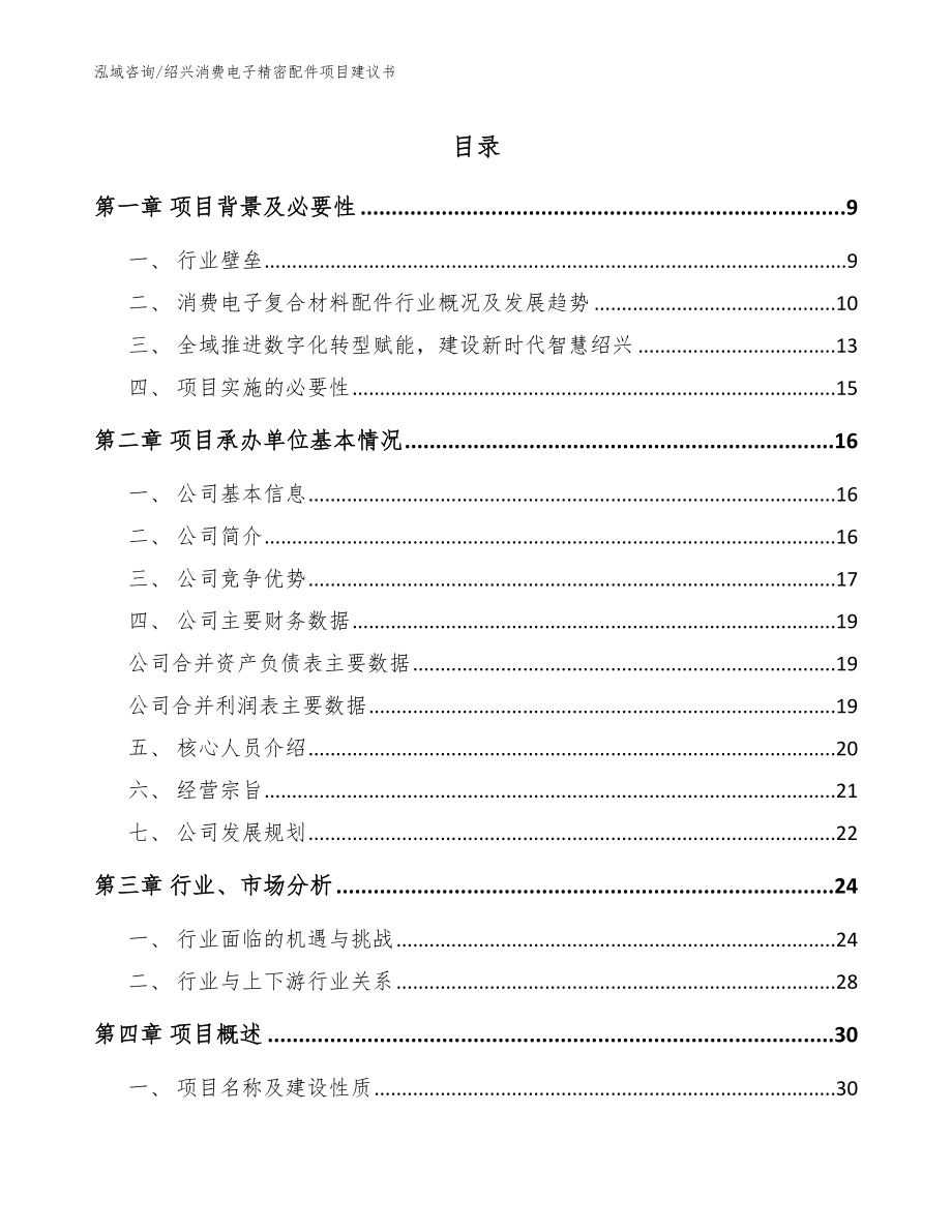 绍兴消费电子精密配件项目建议书范文_第1页