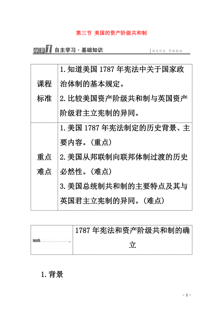 2021学年高中历史第4章资产阶级代议制政治框架的构建第3节美国的资产阶级共和制学案北师大版选修2_第2页