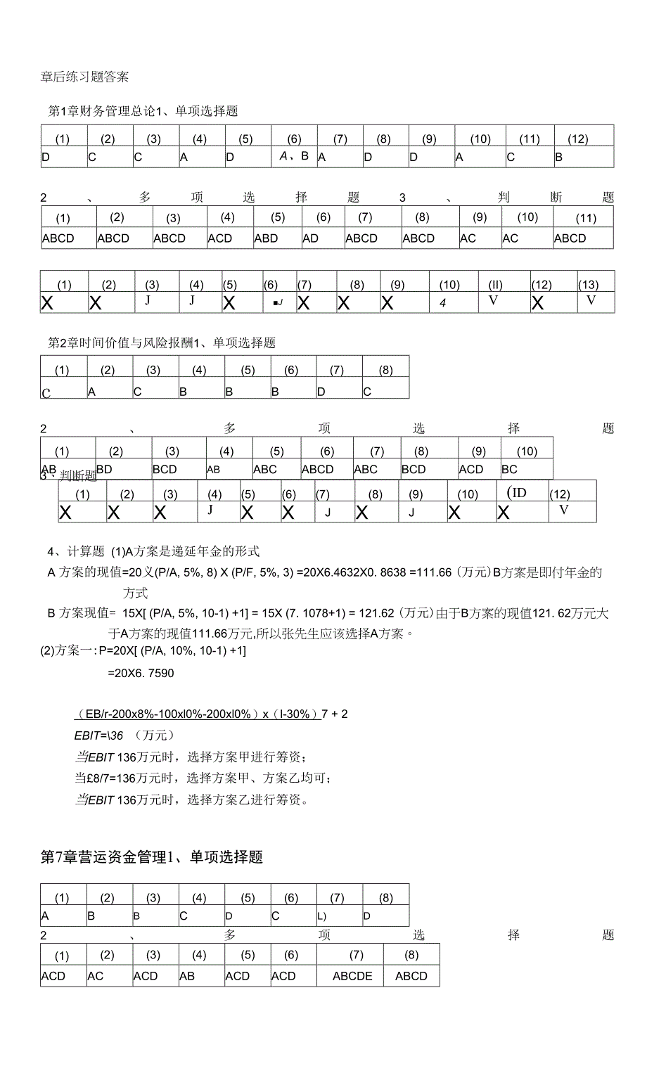 财务管理章后练习题答案.docx_第1页