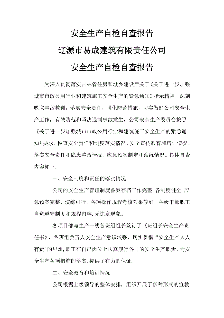 安全生产自检自查报告01208_第1页