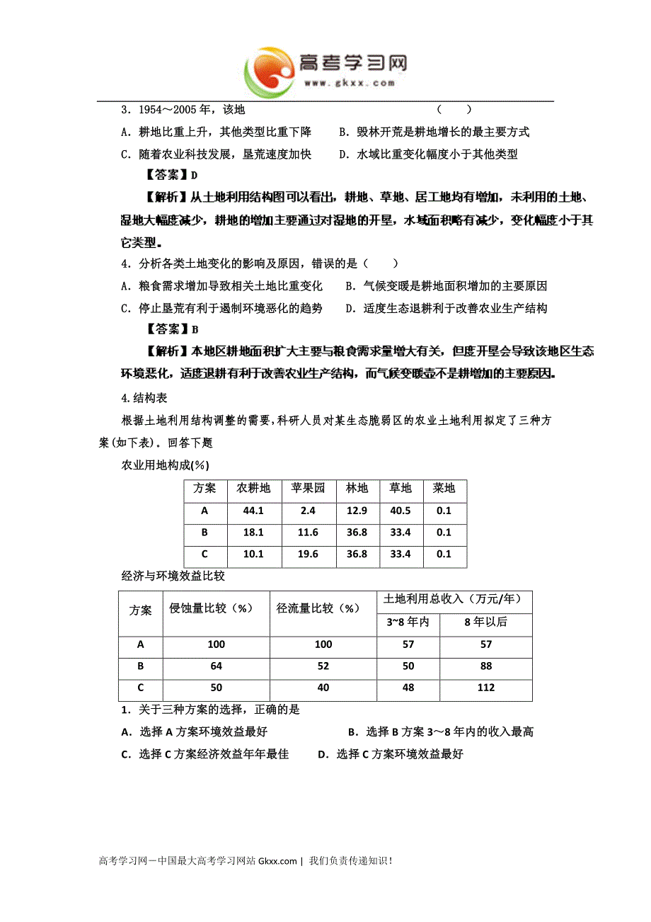 高考地理二轮专题复习练习：土地利用及农业结构图表分析_第4页