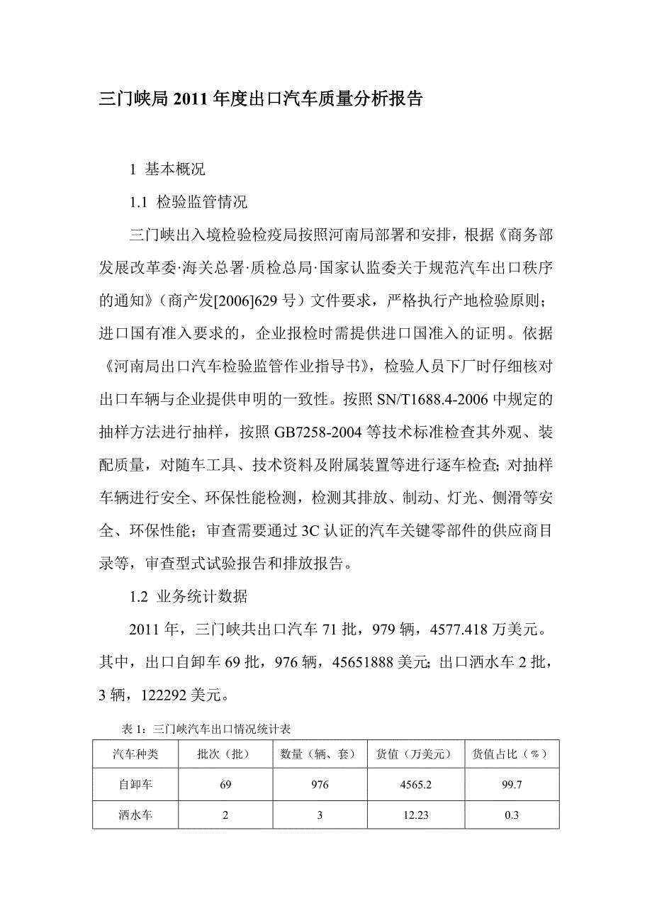 三门峡2011年出境汽车分析报告.doc_第1页