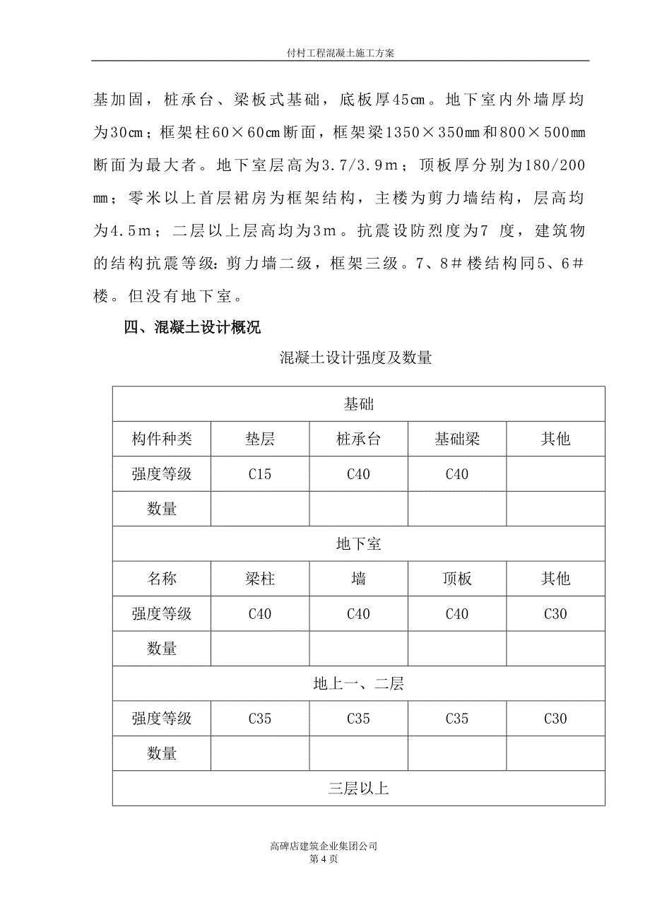 付村工程住宅楼砼施工方案_第4页