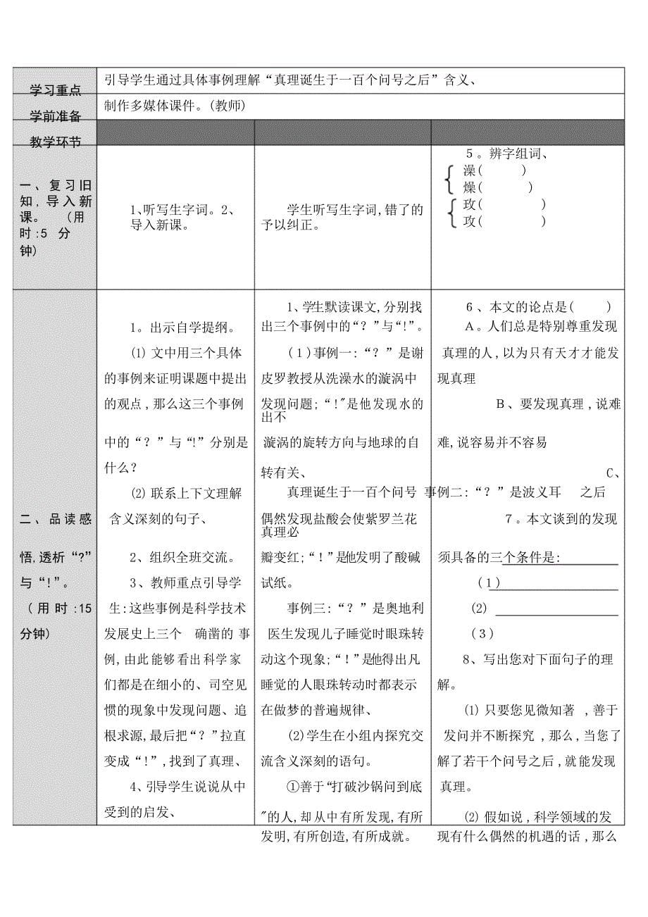 六年级下册语文导学案20 真理诞生于一百个问号之后 人教新课标_第5页