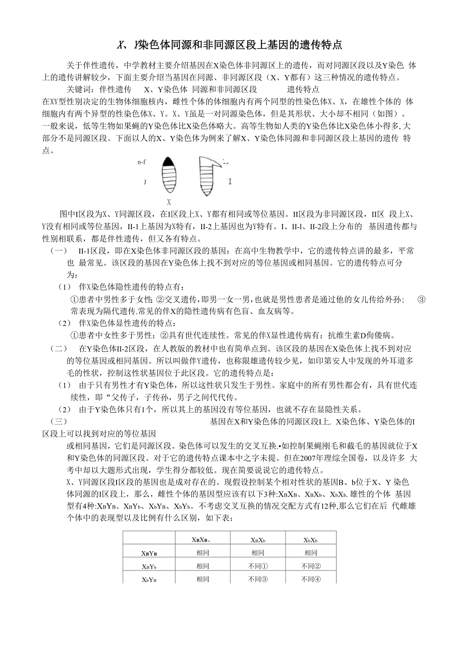 X、Y染色体同源和非同源区段上基因的遗传特点_第1页