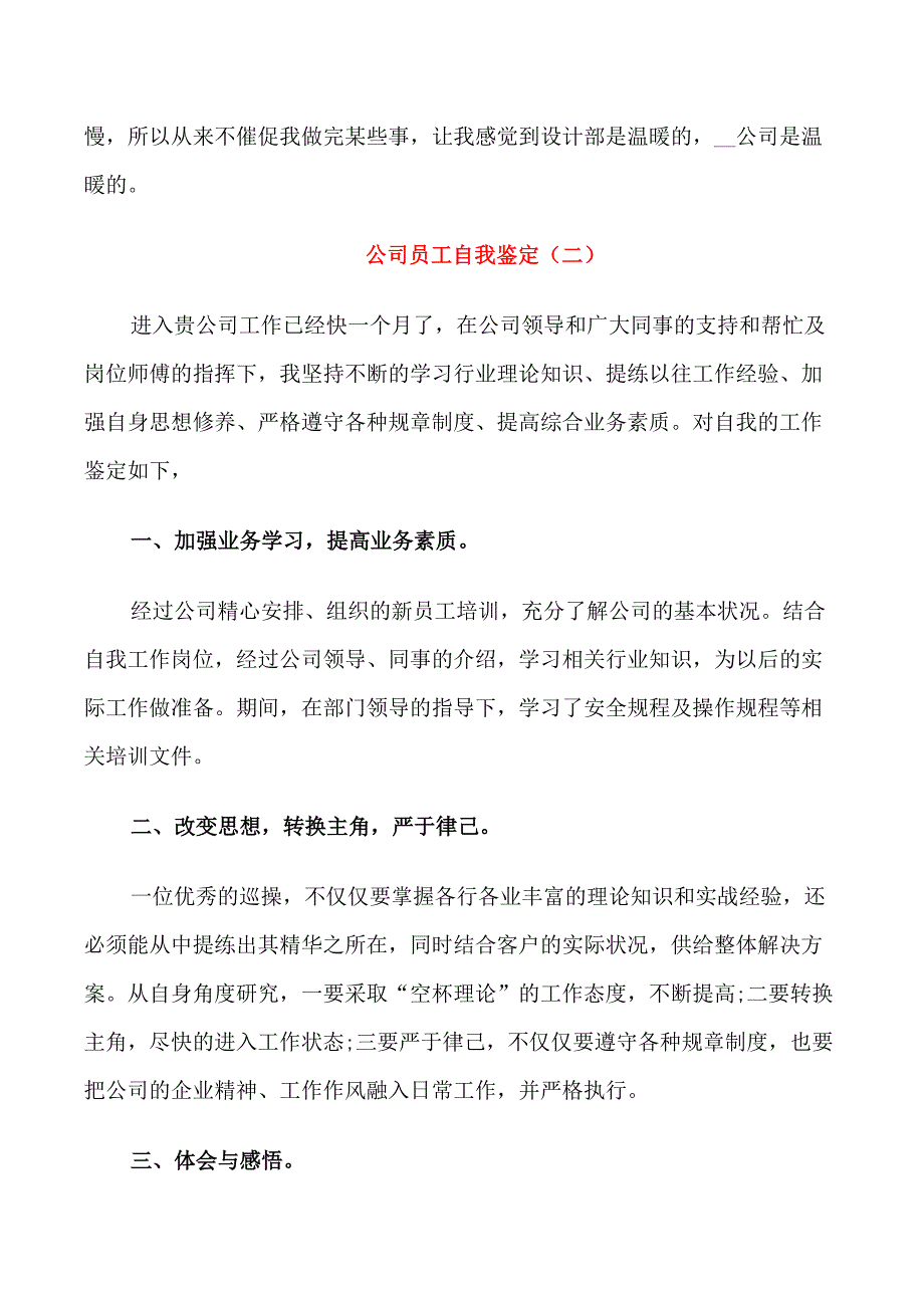 有关于公司员工自我鉴定范文_第2页