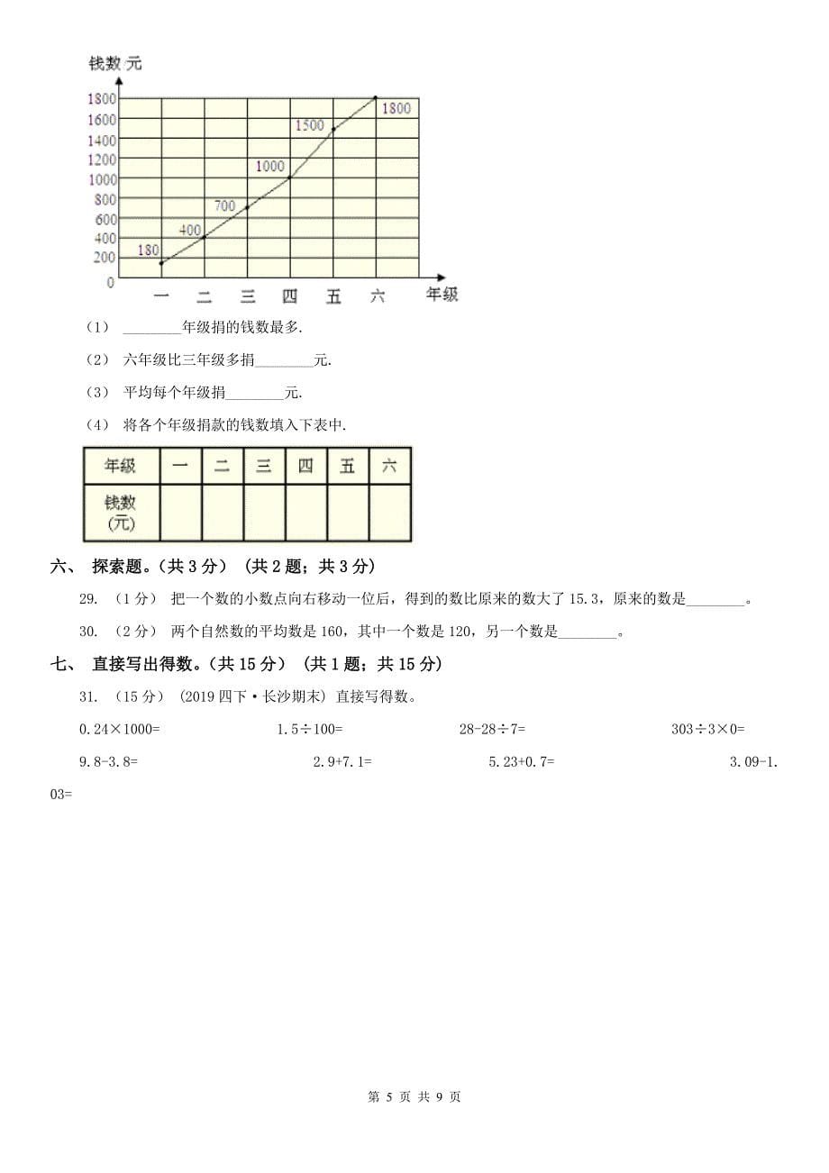 辽宁省四年级下册数学期末试卷_第5页