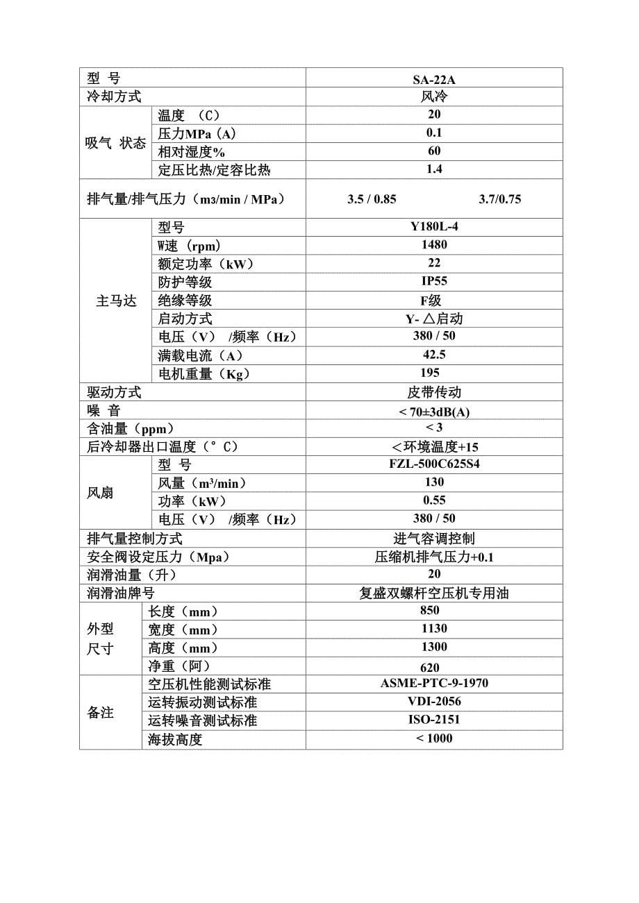 复盛空压机SA机型参数表_第5页