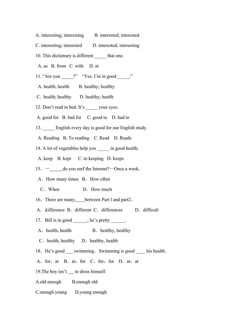 人教版八年级英语上Unit2单元试题及答案_第2页