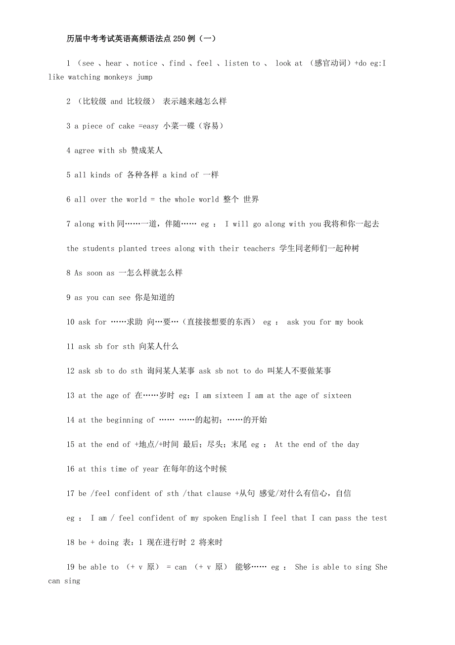 历届中考考试英语高频语法点250例.doc_第1页