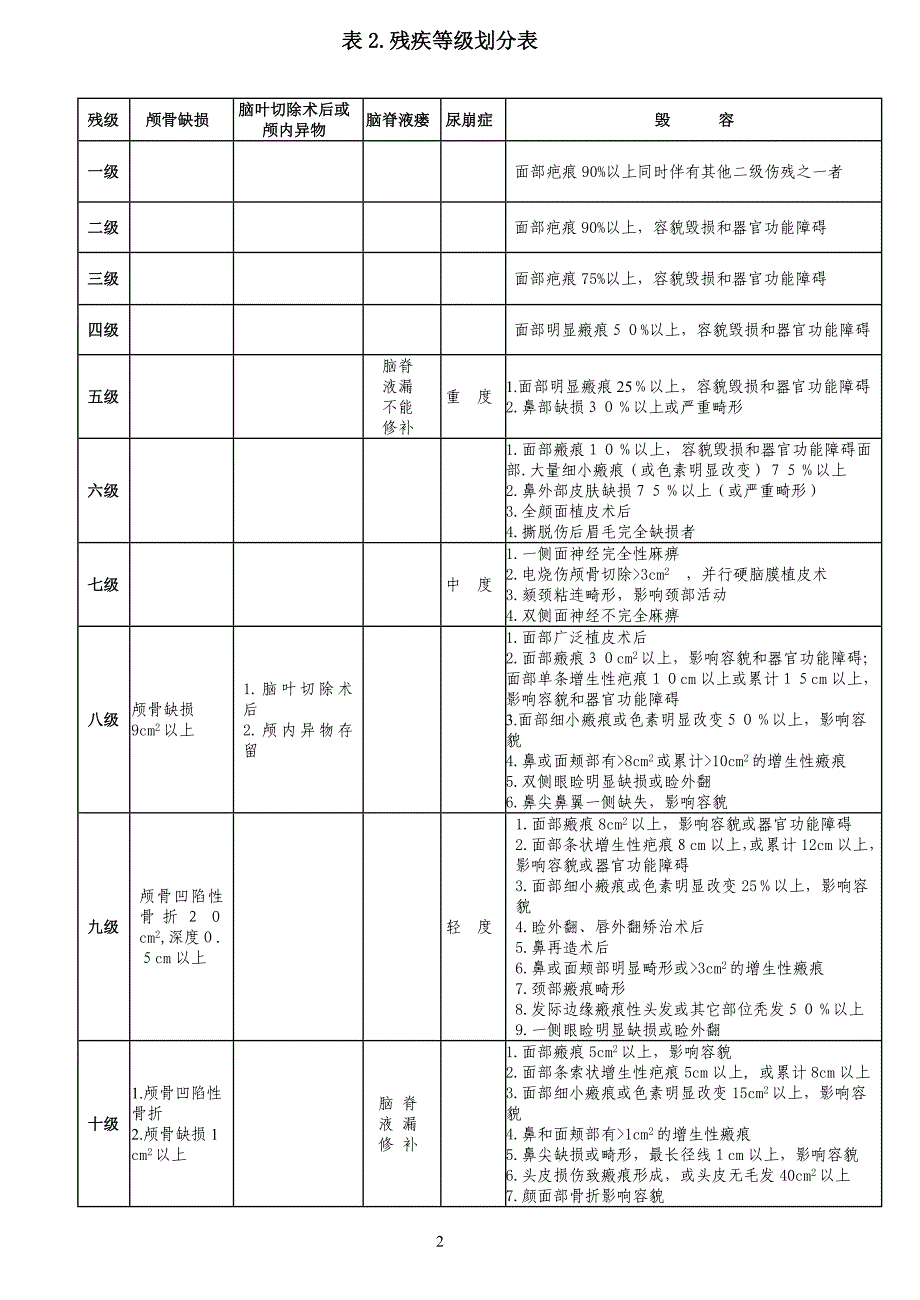 残疾等级划分表_第2页