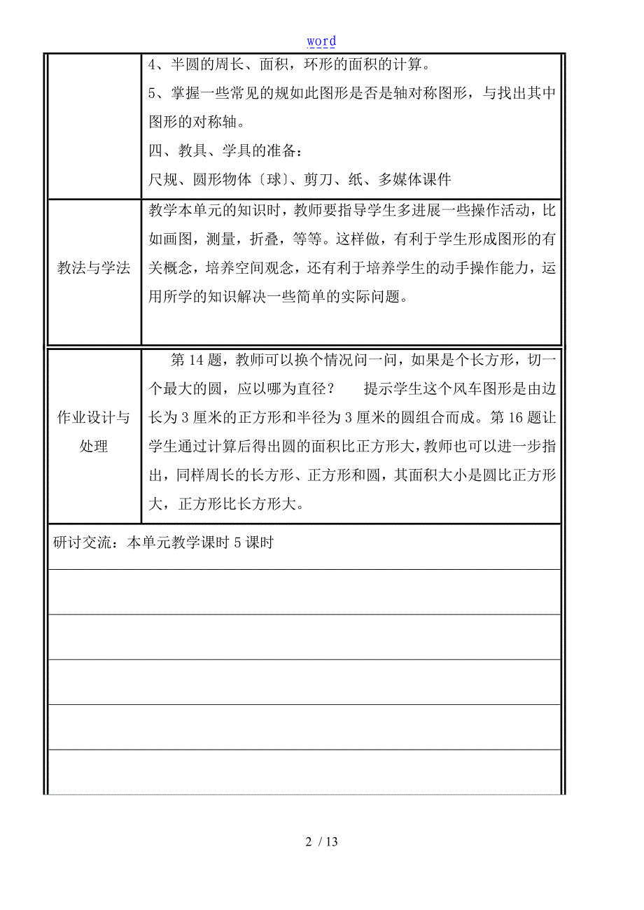 青岛版五下数学集体备课记录簿表_第2页