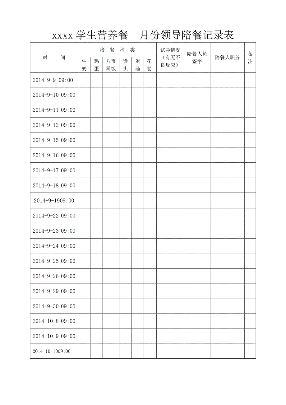 XXXX学生营养餐领导陪餐记录表_第3页