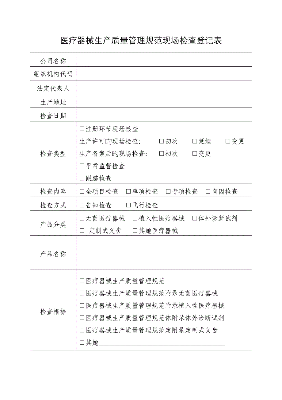 医疗器械生产质量管理规范现场检查表_第1页