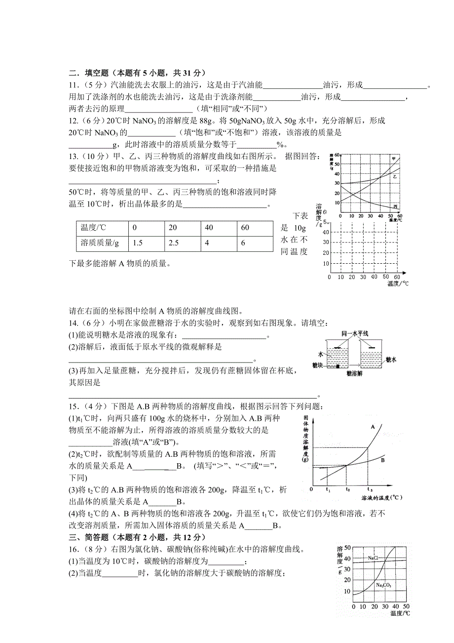 最新人教版九年级化学下册《溶液》单元练习题及答案_第2页