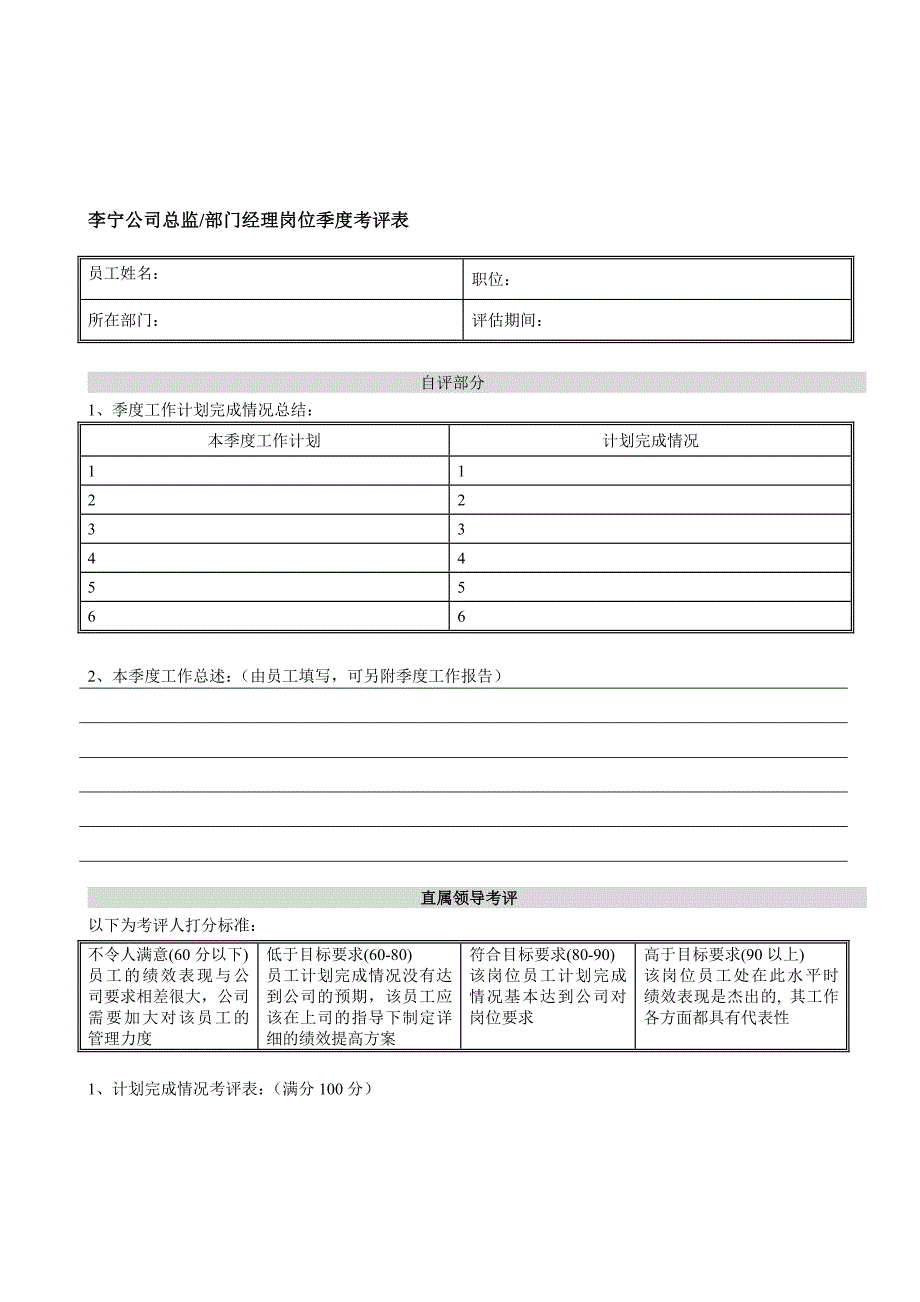 李宁体育用品公司绩效考核表全套.doc_第1页