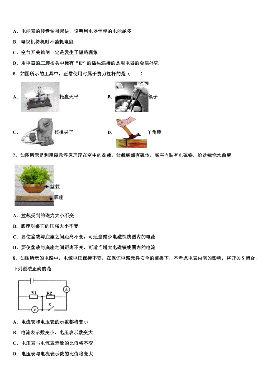 2023届江苏省泰州市部分地区重点达标名校中考一模物理试题含解析.doc_第2页