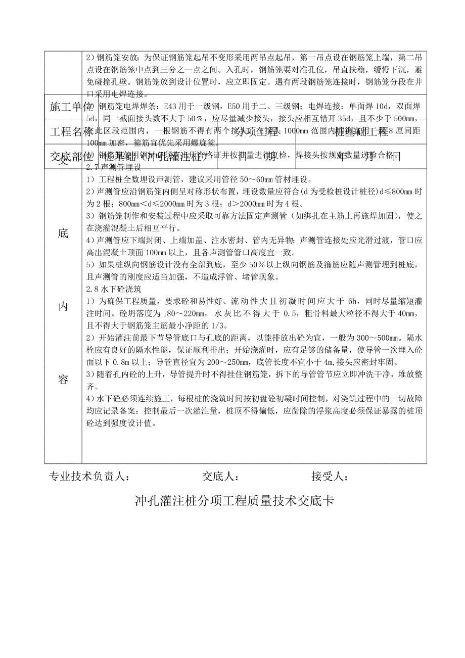 工程桩冲孔灌注桩分项工程质量技术交底卡_第5页