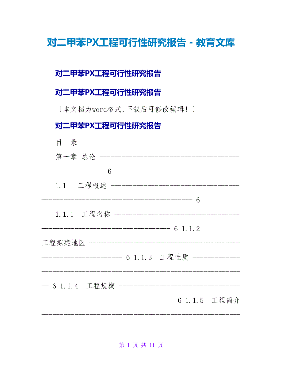 对二甲苯PX项目可行性研究报告_第1页