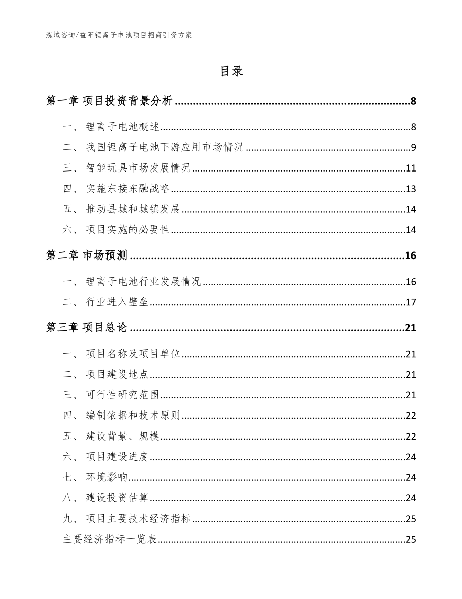 益阳锂离子电池项目招商引资方案_范文_第1页