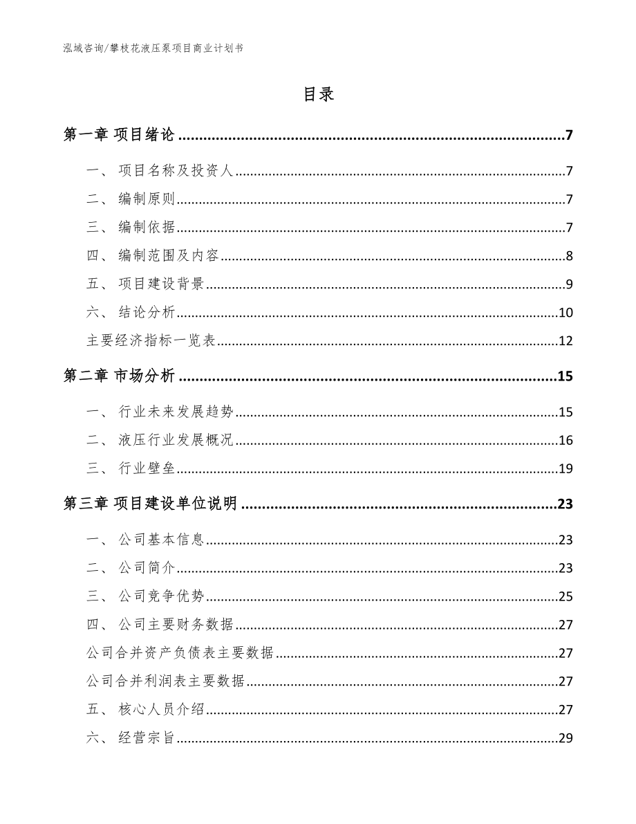 攀枝花液压泵项目商业计划书_参考范文_第2页