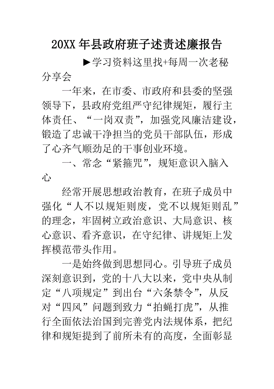 20XX年县政府班子述责述廉报告.docx_第1页