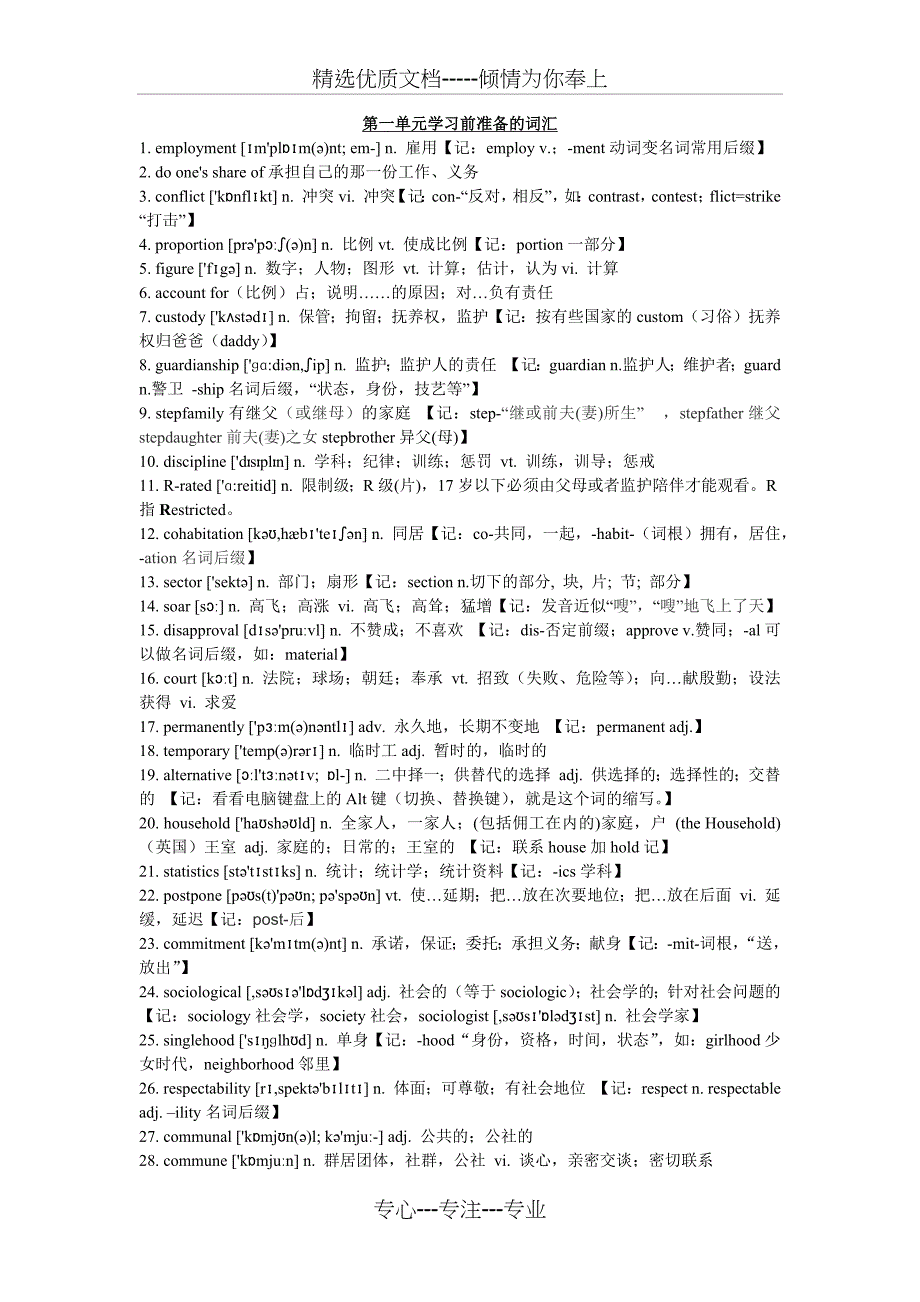 大学学术英语读写教程上册Unit-1词汇汇总_第1页