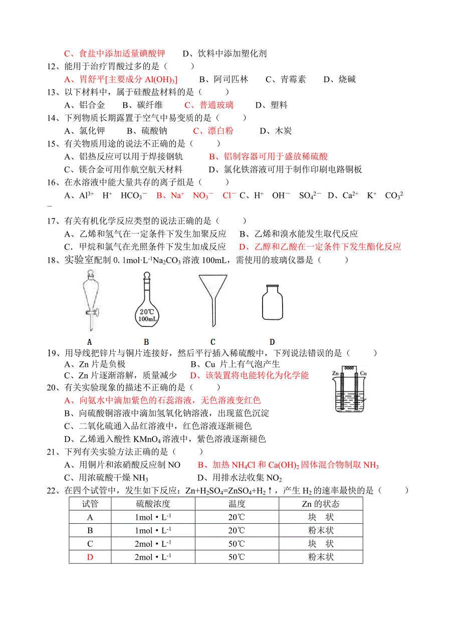 福建省普通高中学生学业基础会考化学试题_第2页