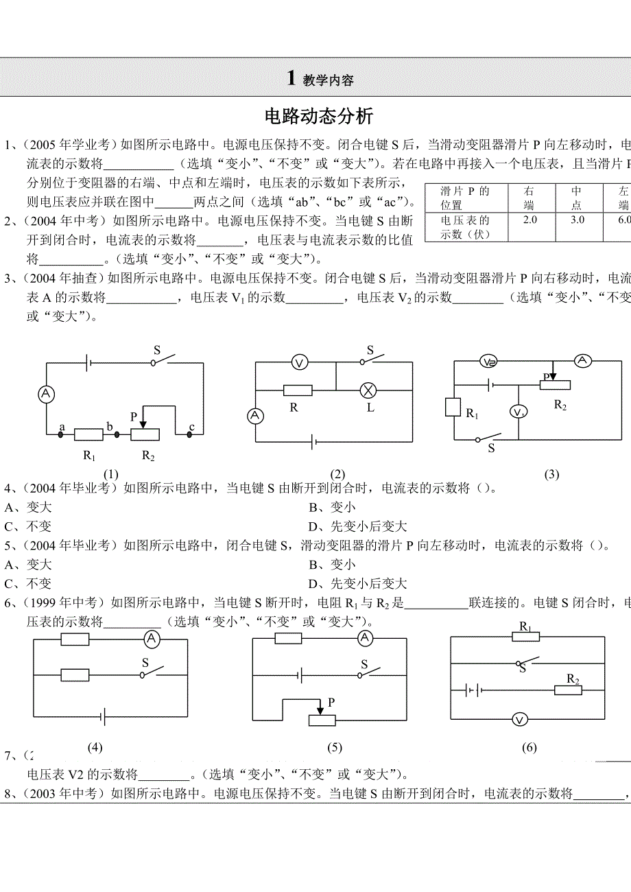 初中物理电路动态分析专题练习_第1页