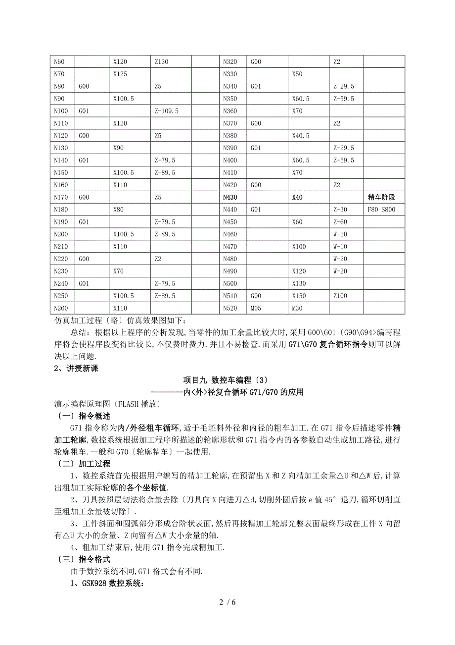 复合循环指令G71G70的应用-实训观摩教学教案_第2页