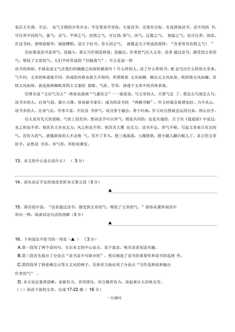 南京市初中毕业生学业考试语文模拟试卷_第5页