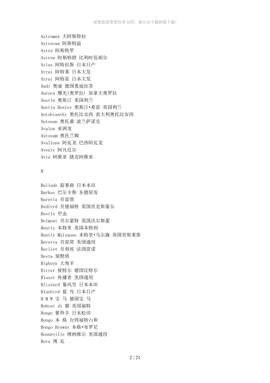 最全世界各国汽车品牌英文名称列表_第2页