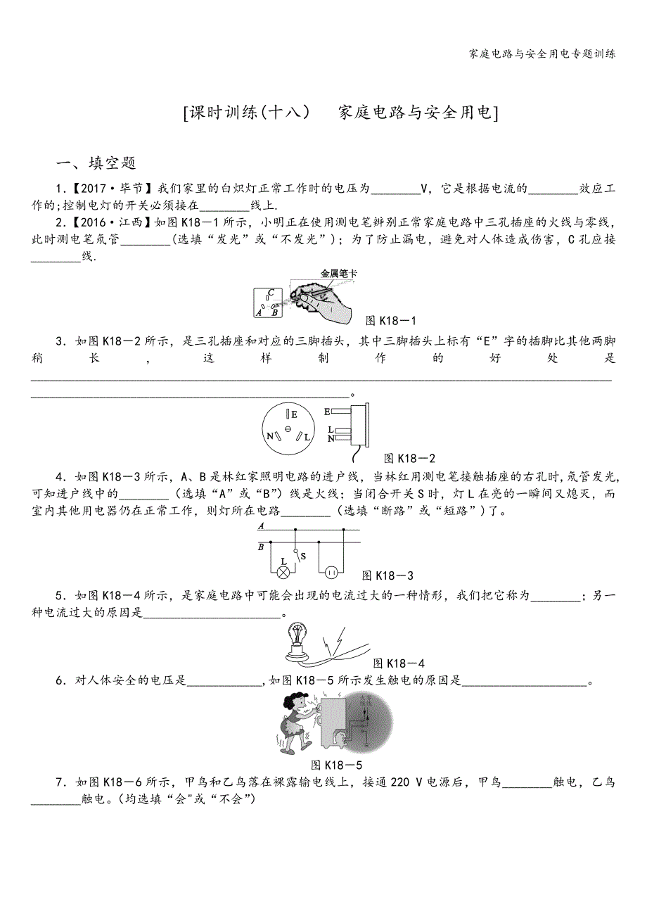 家庭电路与安全用电专题训练.doc_第1页