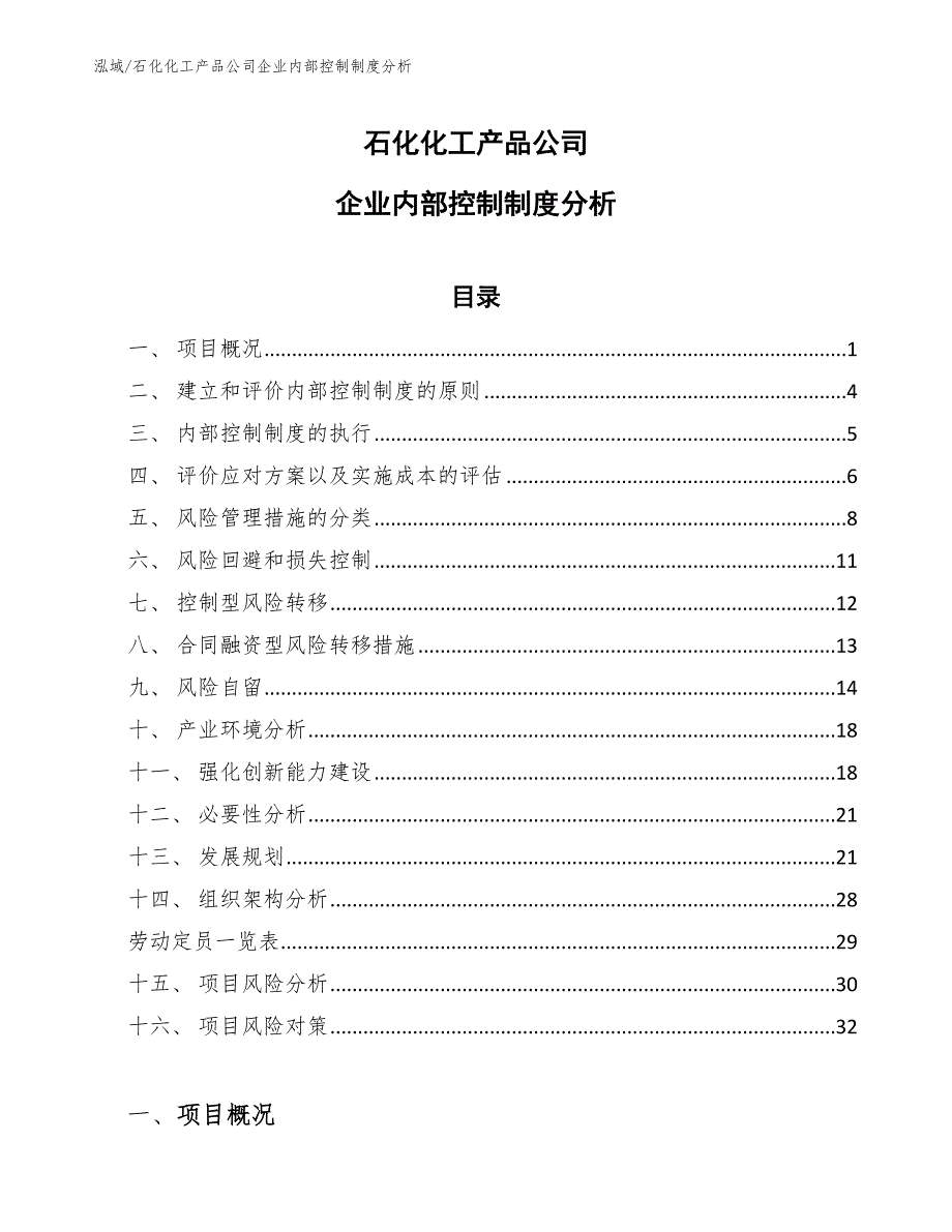 石化化工产品公司企业内部控制制度分析（范文）_第1页