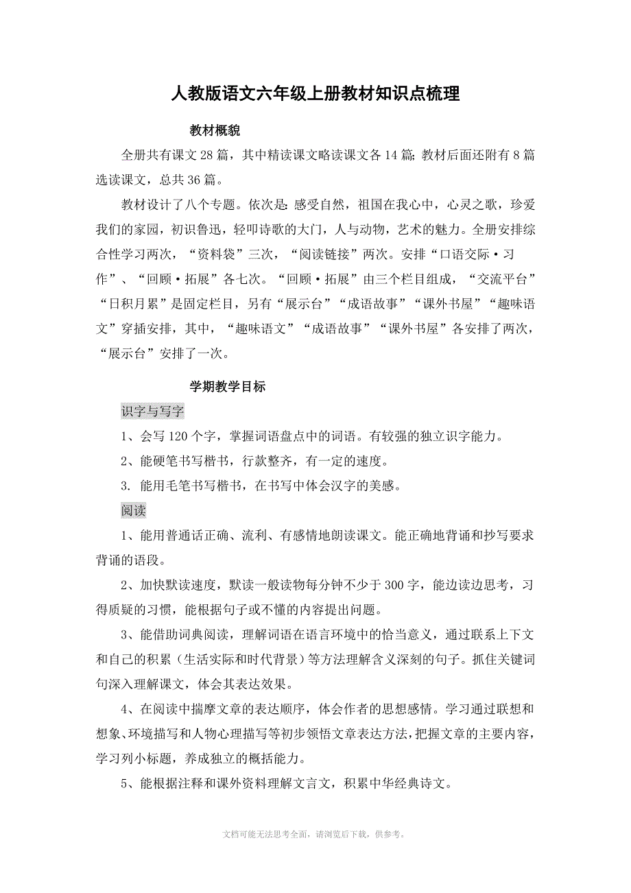 人教版语文六年级上册教材知识点梳理_第1页