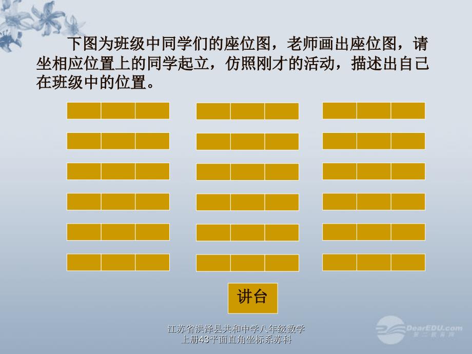 江苏省洪泽县共和中学八年级数学上册43平面直角坐标系苏科课件_第3页