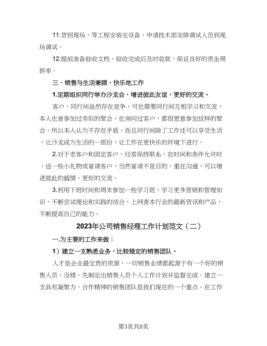 2023年公司销售经理工作计划范文（4篇）_第3页