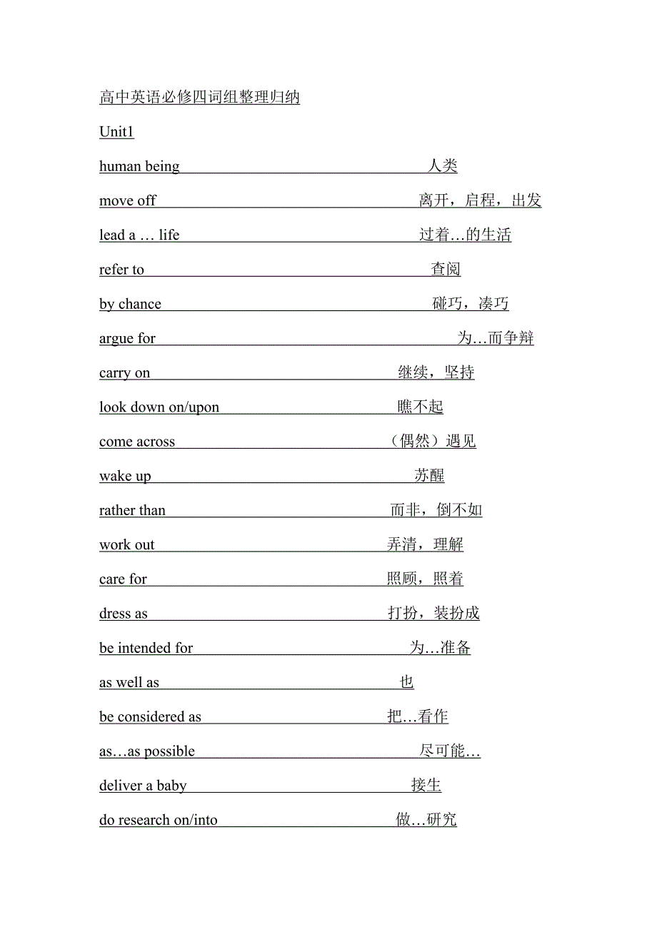 高中英语必修词组_第1页